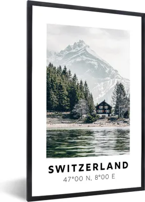 Produktbild von MuchoWow® Gerahmtes Poster Schweiz - Haus - See 60x90 cm - Poster mit Schwarzem Bilderrahmen Wandposter Rahmen Foto Bilder - Kunst