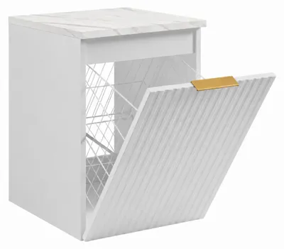 Produktbild von Hängender Badezimmerschrank mit Wäschekorb, Weiß / Platte Marmor Bianco