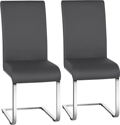 Produktbild von Yaheetech Esszimmerstühle 2er Set, Freischwinger, Dunkelgrau, Kunstleder & Metall, gepolsterter Sitz, hohe Rückenlehne, bis 135 kg Tragkraft, 14,6 kg, 42 x 41,5 cm