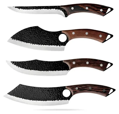 Produktbild von YRHome 4 teilig Edelstahl Kochmesserset, Robustes Küchenmesser Set mit ergonomischem Holzgriff, Fleischmesser und Hackmesser