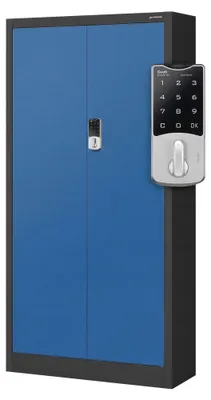 Image de Armoire métallique avec serrure à combinaison, idéale pour les bureaux. Portes battantes, en tôle d'acier, avec 4 étagères. Dimensions : 185 cm x 90 cm x 40 cm. Couleur : gris anthracite et bleu