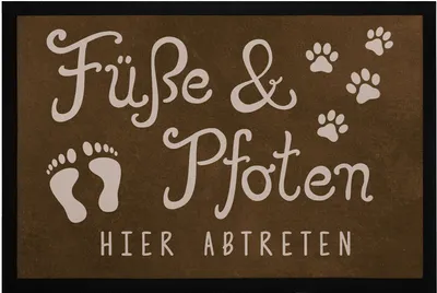 Produktbild von Fußmatte Füße und Pfoten hier abtreten Spruch lustig Hund Katze Haustier-Besitzer rutschfest & waschbar Moonworks® Pfote 2 schwarz 60x40cm