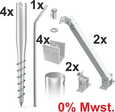 Produktbild von MAXERIO® 60 cm 4er Set PV-Set Schraubfundamente inkl. PV-Winkel; Ø 60 x 2; M12 MIT Halterungen