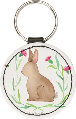 Produktbild von Mr. & Mrs. Panda Taschenanhänger Hase Sitzen - Weiß - Geschenk, Schlüsselanhänger Bunt, mini, Grüße, Liebe, Frohe Ostern, anhänger schlüssel, Ostergrüße, Osterhase