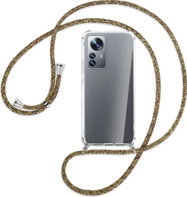 Produktbild von Handykette Backcover-Schutzhülle mit Band (Metall silberfarben) für Xiaomi 12 Pro - braun+beige