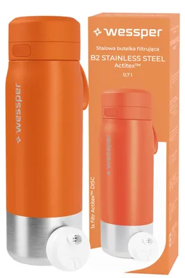 Image de Bouteille en acier inoxydable Wessper, 700 ml, avec filtre à eau Actitex, sans BPA, de couleur orange