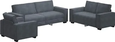 Produktbild von 3-tlg. Sofagarnitur mit Kissen Dunkelgrau Samt