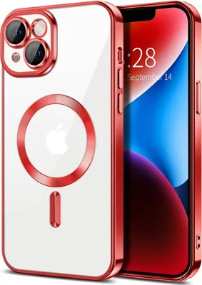 Immagine prodotto di Custodia magnetica trasparente per iPhone 14, compatibile con MagSafe, custodia protettiva galvanica con protezione della fotocamera Rosso