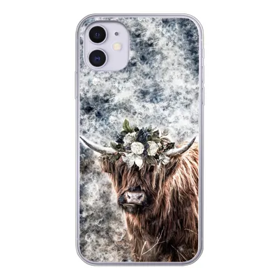 Produktbild von MuchoWow® Handyhülle Schutzhülle Hülle für iPhone 11 Schottischer Highlander - Rauch - Blumen Silikon Softcase Handy Hülle - Handytasche