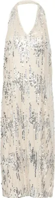 Produktbild von Ichi Damen Party Minikleid mit silbernen Pailletten und Halterneck, Beige