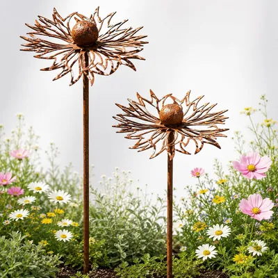Imagen del producto de Omgoods - Juego de 2 adornos para jardín en acero corten, con aspecto oxidado