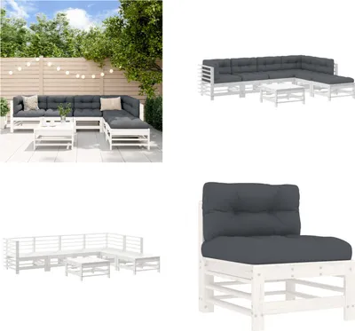 Image de vidaXL 7 pcs. Garden Lounge Set with Coussins Blanc Massif Wood - Garden Lounge Set - Garden Lounge Sets - Lounge Set - Outdoor Lounge Set