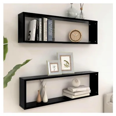 Produktbild von Wandregal Würfelregal 2er Set Schwarz 100x15x30cm Holzwerkstoff