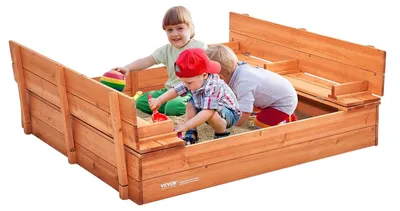 Produktbild von VEVOR Sandkasten mit Abdeckung, 72 x 41,5 x 9,1 Zoll ovaler Sandkasten, HDPE Sandgrube mit 4 Ecken-Sitzgelegenheiten und Bodenfolie, Kindersandkasten für den Außenbereich, Garten, Strand, Park, Geschenk für Jungen und Mädchen im Alter von 3-12 Jahren, Braun, Quadratisch, Ohne Überdachung