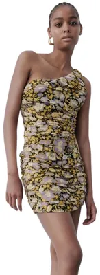 Produktbild von Zara Damen-Minikleid gerafft mit Blumenmuster und einem Träger M