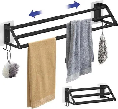 Image de Porte-serviettes télescopique 345-62 cm en acier inoxydable pour salle de bains