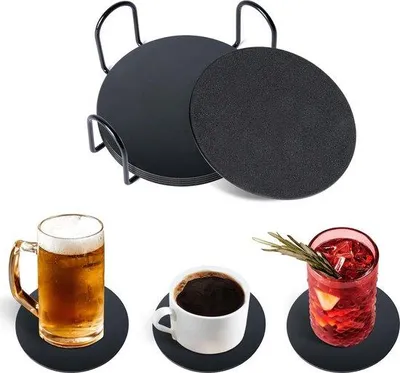 Produktbild von Famanu Set von 6 Untersetzern - Stilvolle Untersetzer aus Edelstahl - Schwarz - 10 cm