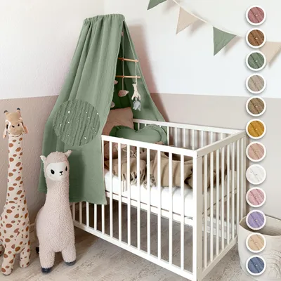 Produktbild von Handgefertigter Baumwoll Betthimmel für Babybett, Gold Applikation