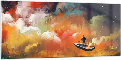 Produktbild von Bilder auf glas - Abstraktion Boot - 120x50cm - Glasbilder - Wandbilder - Kunstdruck - zum Aufhängen bereit - Wanddekoration aus Glas - Glas Bilder - Wandbild auf Glas - Einteilig - GAB120x50-3803
