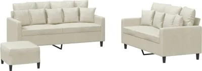 Produktbild von vidaXL 3-tlg. Sofagarnitur mit Kissen Creme Samt