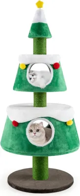 Produktbild von Weihnachtskatzenbaum mit 2 Höhlen, Sisalstämmen und Plüschtieren