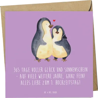 Produktbild von Mr. & Mrs. Panda Deluxe Karte 1. Hochzeitstag Papierhochzeit - Lavendeltraum - Geschenk, Glückwünsche, anlasskarte, Jahrestag, Glückwunschkarte, Geschenke, Grußkarte
