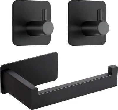Produktbild von Famanu Toilettenpapierhalter selbstklebend - Edelstahl mit 2 Handtuchhaken