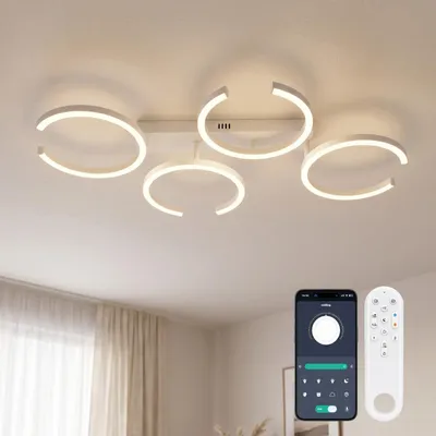 LED-Deckenleuchte 86 cm, 4 C-Ringe, dimmbar, weiß