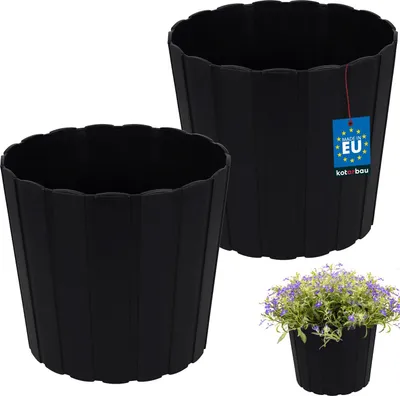 Immagine prodotto di KOTARBAU® Set di 2 vasi da fiori Fioriere ⌀ 20 cm H: 18 cm Antracite Vaso in plastica per piante da interno Vasi da fiori Grande fioriera da esterno Balcone Decorativo