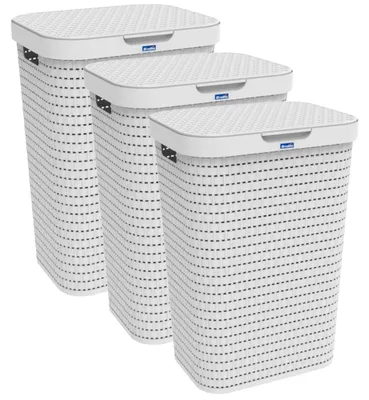 Produktbild von Rotho 3er-Set Wäschesammler 55 L Country  - Wäschekorb groß - Wäschetruhe 42,0 x 32,0 x 57,2 cm - Wäschebox mit Deckel - Wäsche Sammler aus Kunststoff