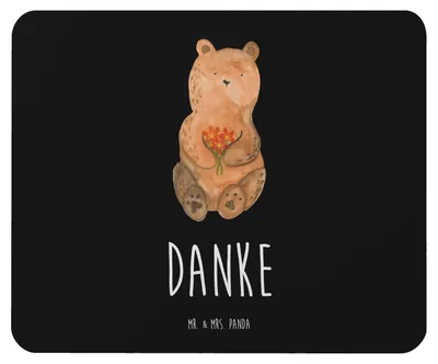 Produktbild von Mr. & Mrs. Panda Mousepad Bär Dankbar - Schwarz - Geschenk, Dankeschön, Mauspad, Teddy, laptop, Mouse Pad, pc mausunterlage, Danke, Blumen