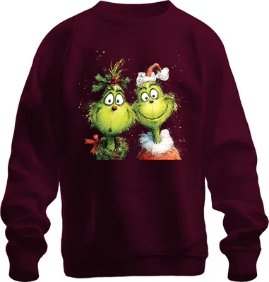 Obrázok produktu pre Grinch Christmas Funny Couple Wreath Holly Santa Hat Retro Uni mikina, bordová, S