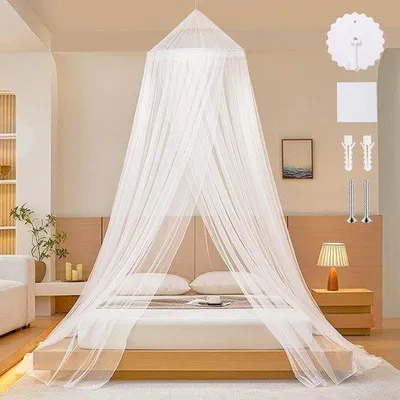 Produktbild von Famanu Mückennetz für Doppelbett mit Klebehaken - Weiße Kuppel