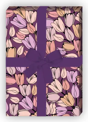 Produktbild von Klassisches Frühlings Geschenkpapier mit Tulpen, lila - G10135, 32 x 48cm