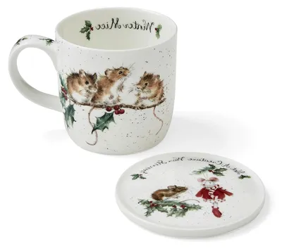 Produktbild von Tassen- und Untersetzer-Set "Winter Mice" aus Keramik