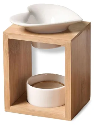 Productafbeelding van Theelichthouder - Geurbrander van hout en keramiek - Fondantbrander - Hoogte 12 cm