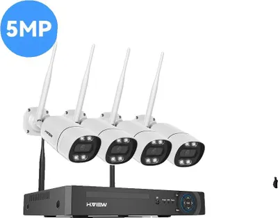 Zdjęcie produktu dla System kamer bezpieczeństwa, rozdzielczość 5 MP, noktowizor, dwukierunkowy system audio, 4 kamery 5 MP, brak