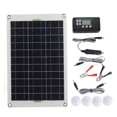 Zdjęcie produktu dla Zestaw paneli słonecznych, ładowarka paneli słonecznych, zestaw paneli słonecznych 50 W, monokrystaliczny panel słoneczny, zestaw kontrolera ładowania słonecznego 30 A, przenośny zestaw paneli słonecznych