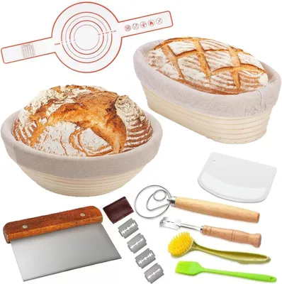 Productafbeelding van Rijsmandjes set 23 cm en 25 cm, rond en ovaal, riet, voor broodbakken