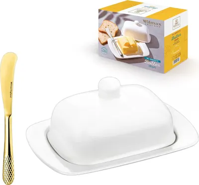 Produktbild von Wilmax Porzellan Butterdose & Buttermesser aus Edelstahl, WL-996109/A-999247/1B