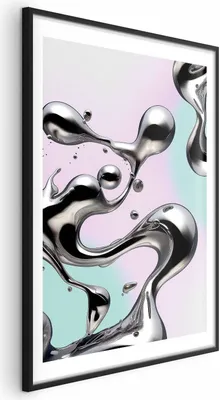 Produktbild von Posterpapier Poster - Metallic Fluidity - abstract silver forms on a mint-purple background 21x30 cm Muster a-C-10141-ao-a