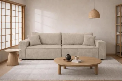 Produktbild von Kaiser Möbel Sofa mit Schlaffunktion und Bettkasten, Cordstoff Poso, Dunkelbeige, BEST SCORNER