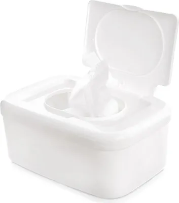 Image de Boîte à lingettes humides, en plastique blanc, couvercle à charnière