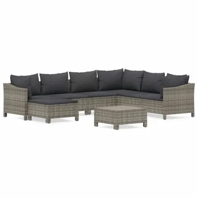 Produktbild von 8-tlg. Garten-Lounge-Set mit Kissen Grau Poly Rattan