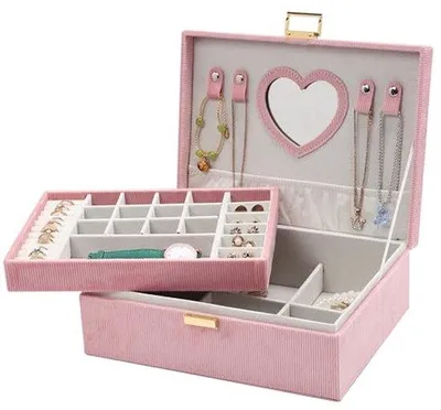 Produktbild von Schmuckkästchen – Schmuckaufbewahrungsbox – Schmuckorganizer – Zwei Ebenen – 25,5 x 19,5 x 9,5 cm – Rosa