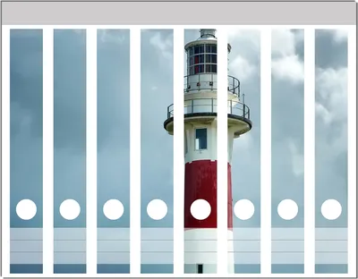 Produktbild von Wallario Ordnerrücken Sticker, selbstklebend für schmale Ordner, 8 Stück, Motiv Leuchtturm am Strand