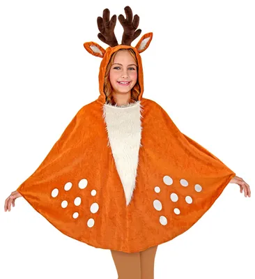 Produktbild von Widmann Kinder Reh Poncho mit Kapuze – Braun-weißes Tierkostüm für Fasching & Karneval