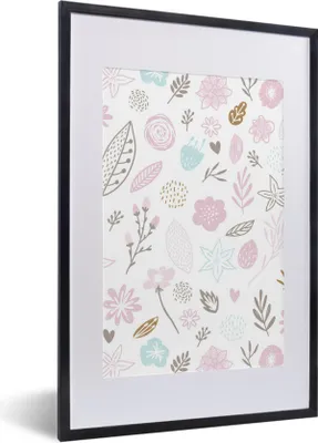 Produktbild von MuchoWow® MuchoWow® Gerahmtes Poster Blumen - Design - Kinder - Rosa - Baby - Kind 40x60 cm - Poster mit zchwarzem Bilderrahmen - Poster in Rahmen