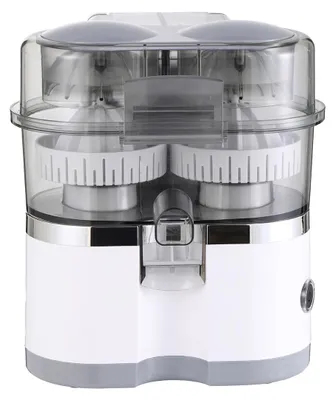 Produktbild von Elektrische Zitruspresse Doppelkopf 150W, Saftpresse mit Integriertem Fruchtschneider, Schnellentsafter für Orange Zitrone Grapefruit, Edelstahl