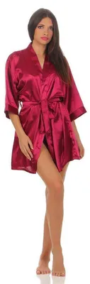 Produktbild von Damen Morgenmantel kurzer Kimono in Satin-Optik; Pupur-Magenta M
